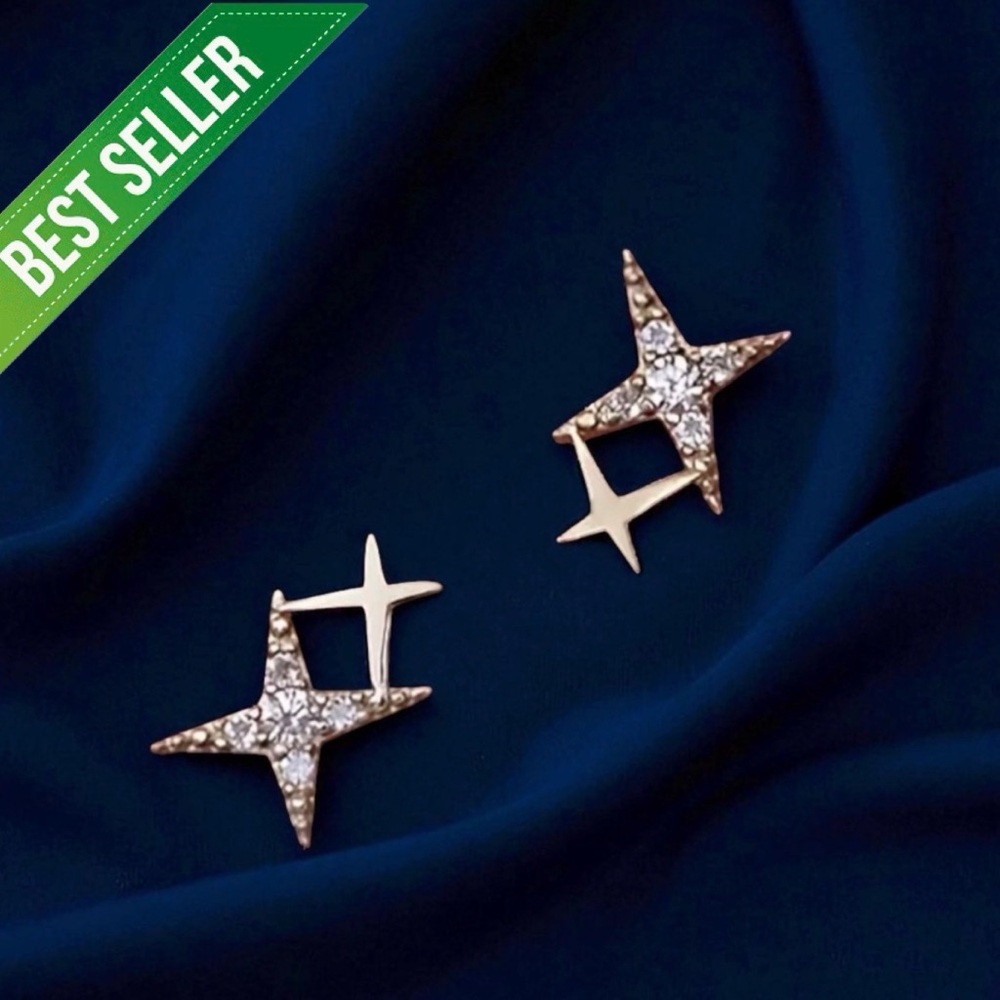 Double 🔆 Star Design Stud Earrings Gold Plated For Women